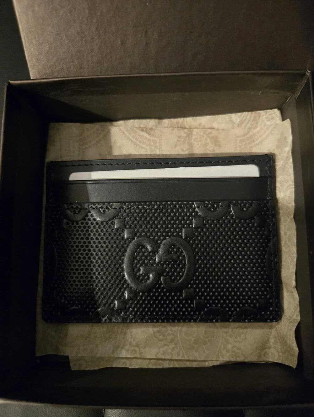Gucci Black Embossed GG Leather Card Holder